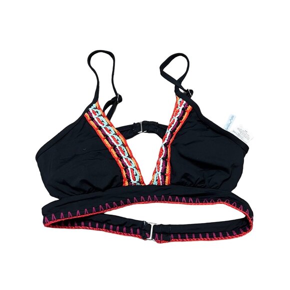 Isabella Rose Womens Black Crochet Trim Double Back Strap Bikini Top Size M - Picture 1 of 4